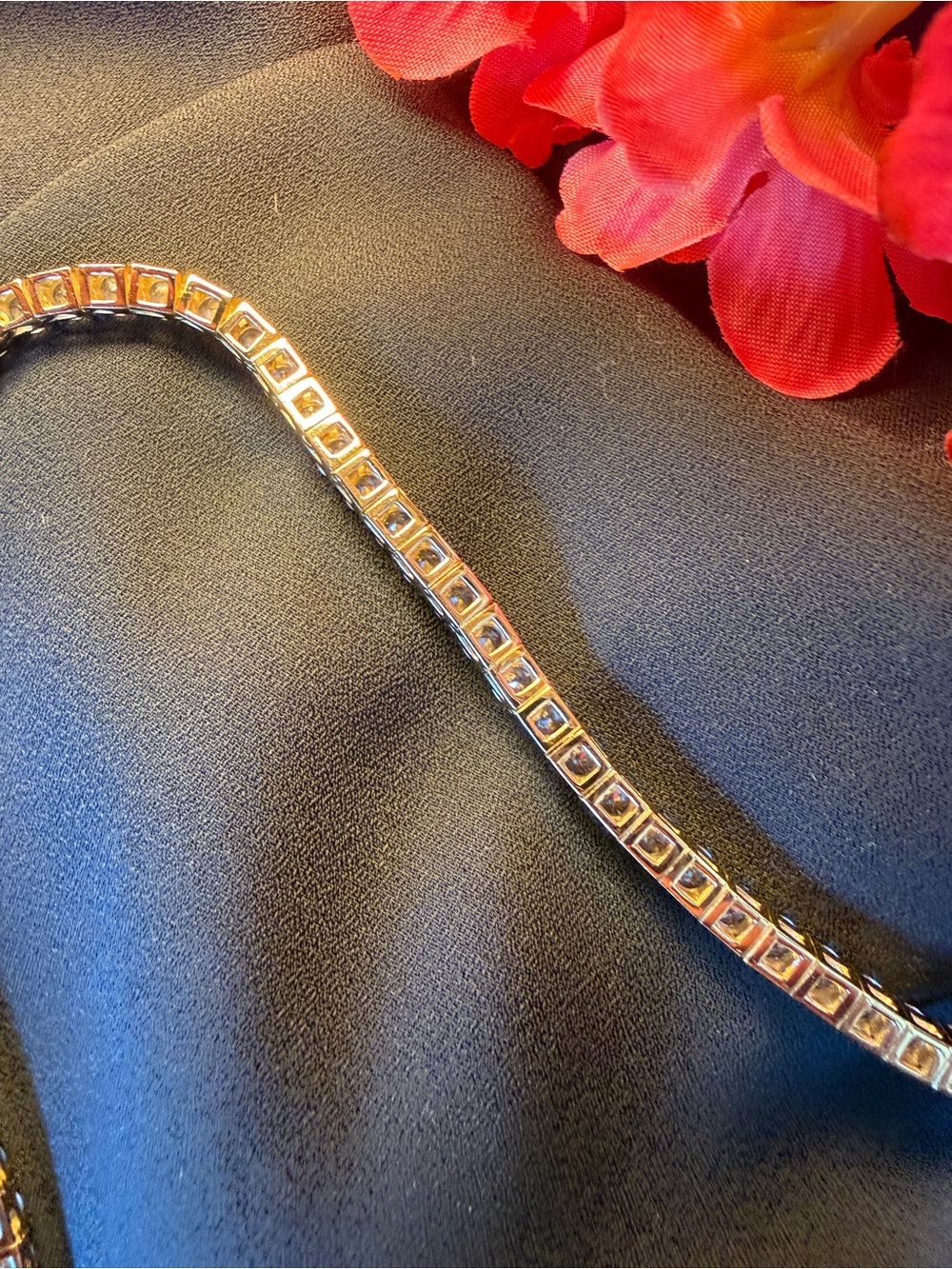 Classic Gold Tennis Necklace with Clear Crystals - Picture 5 of 11